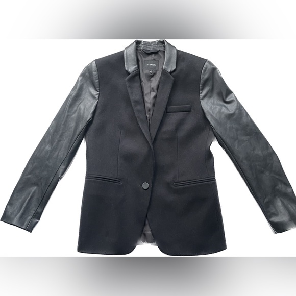 Aritzia Babaton Fred Wool Faux Leather Sleeve Blazer Jacket Black Size 8 - Picture 2 of 7
